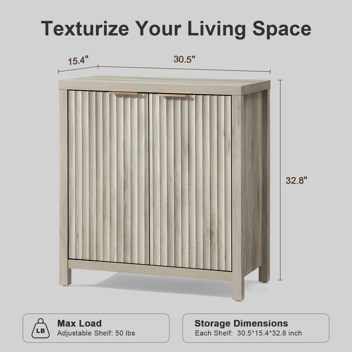 OAKHAM HOME Oxford Storage Cabinet Fluted Sideboard Buffet Cabinet with Adjustable Shelves, Modern Accent Cabinet Multifunctional Console Cabinet Set of 2.(Grey Oak) OAKHAM HOME