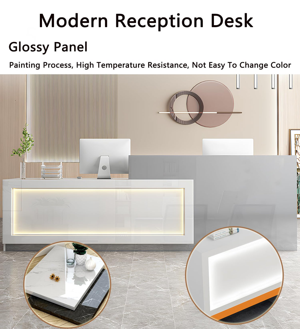 Modern Reception Desk with Counter,Commercial Receptionist Desk with LED Light & Lockable Drawer,Modern Retail Checkout Sturdy & Well Built for Lobbies,Office,SOHO,Shop Generic