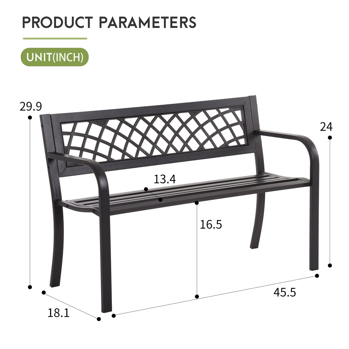 Ruesleag Garden Bench,Metal Outdoor Bench Park Bench with Plastic Mesh Backrest Armrests Sturdy Steel Frame for Patio Yard Porch Entryway Black Ruesleag