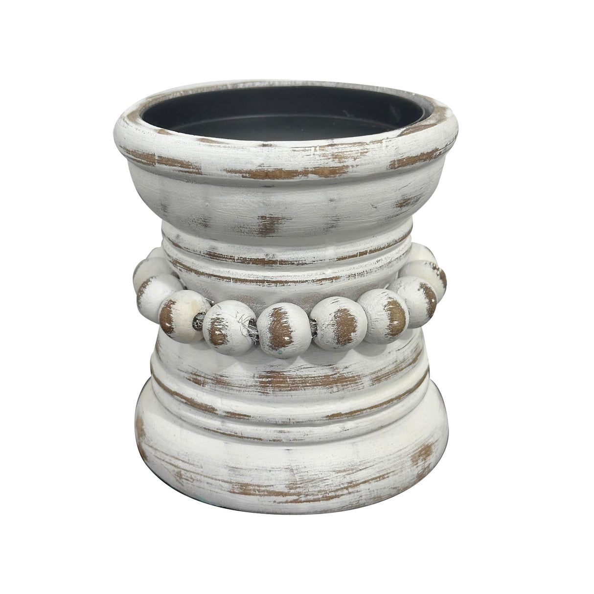 dwellington Farmhouse Rustic Wood Pillar Candle Holder, Decorative Beaded Candlestick Holder Stand for Home Décor, Gifts, Wedding (White Wash) dwellington
