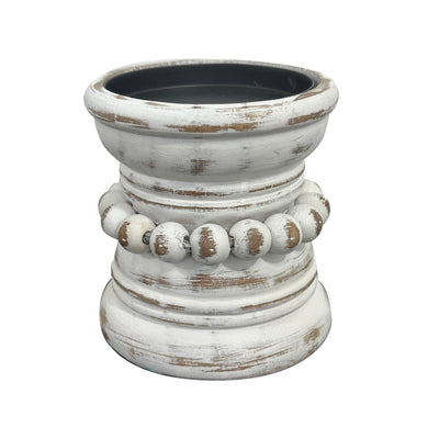 dwellington Farmhouse Rustic Wood Pillar Candle Holder, Decorative Beaded Candlestick Holder Stand for Home Décor, Gifts, Wedding (White Wash)