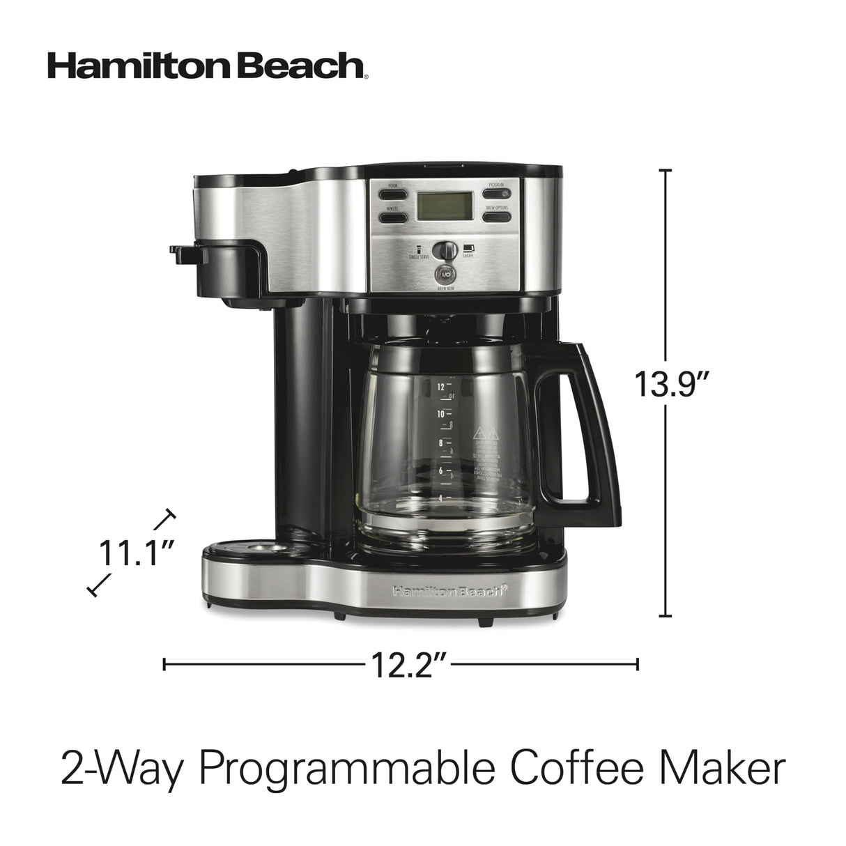 Hamilton Beach 2-Way 12 Cup Programmable Drip Coffee Maker & Single Serve Machine, Glass Carafe, Auto Pause and Pour, Black (49980R) Hamilton Beach