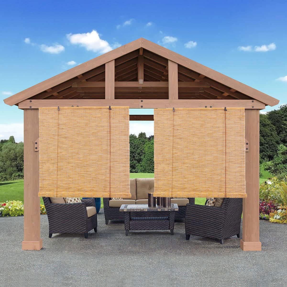 Outdoor Bamboo Roller Shades for Patio Roll Up Shade Waterproof Reed Roller Blinds Shade with Lift,Porch Privacy Translucent Roller Blinds,Waterproof Anti-UV Breathable Reed Curtains,Easy to Install Yhzeokm