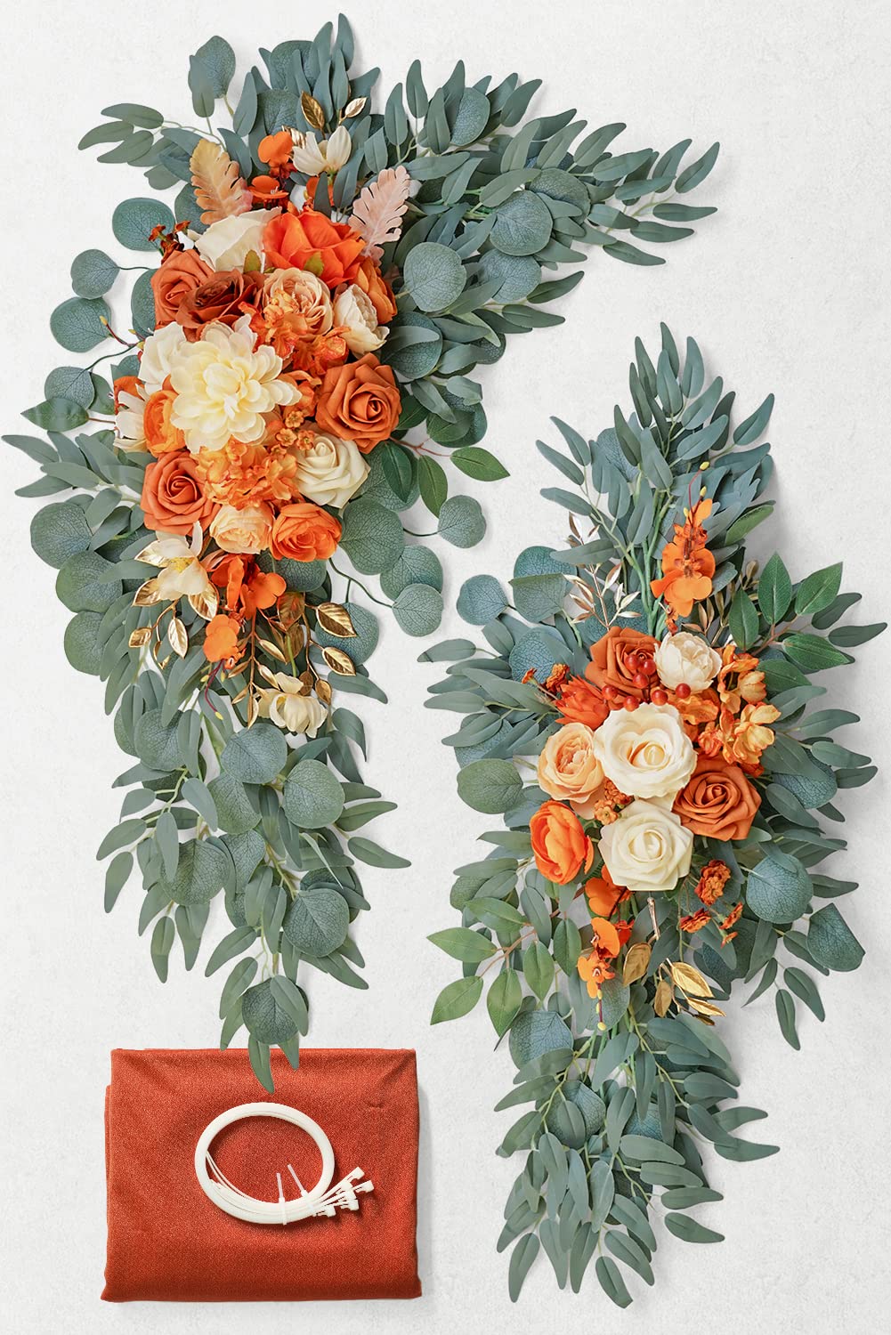 ponatia Artificial Wedding Arch Flowers Kit(Pack of 3) with 26Ft Shiny Wedding Arch Draping Fabric, Arch Flowers for Wedding Ceremony and Reception Backdrop Wedding Decoration (Burnt Orange) ponatia