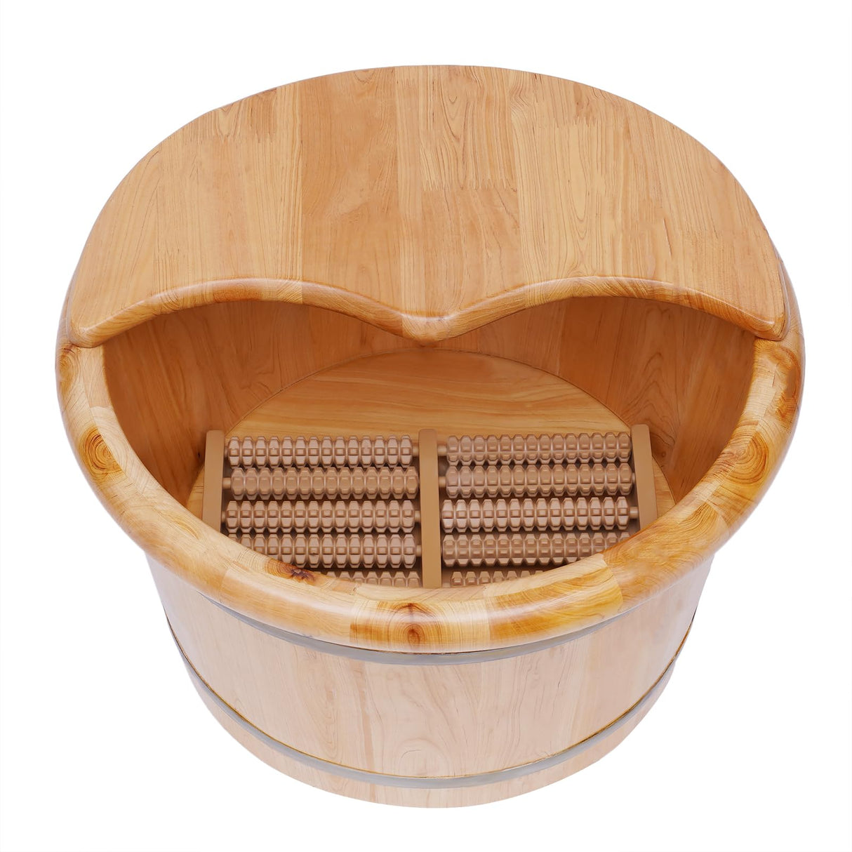 Foot Bath Basin Wood Foot Tub, Soaker Washing Sauna Bucket with Massager and Lid, Wooden Foot Basin Bucket with Massage Plus Cover Plate Foot Barrel WETUSSEX