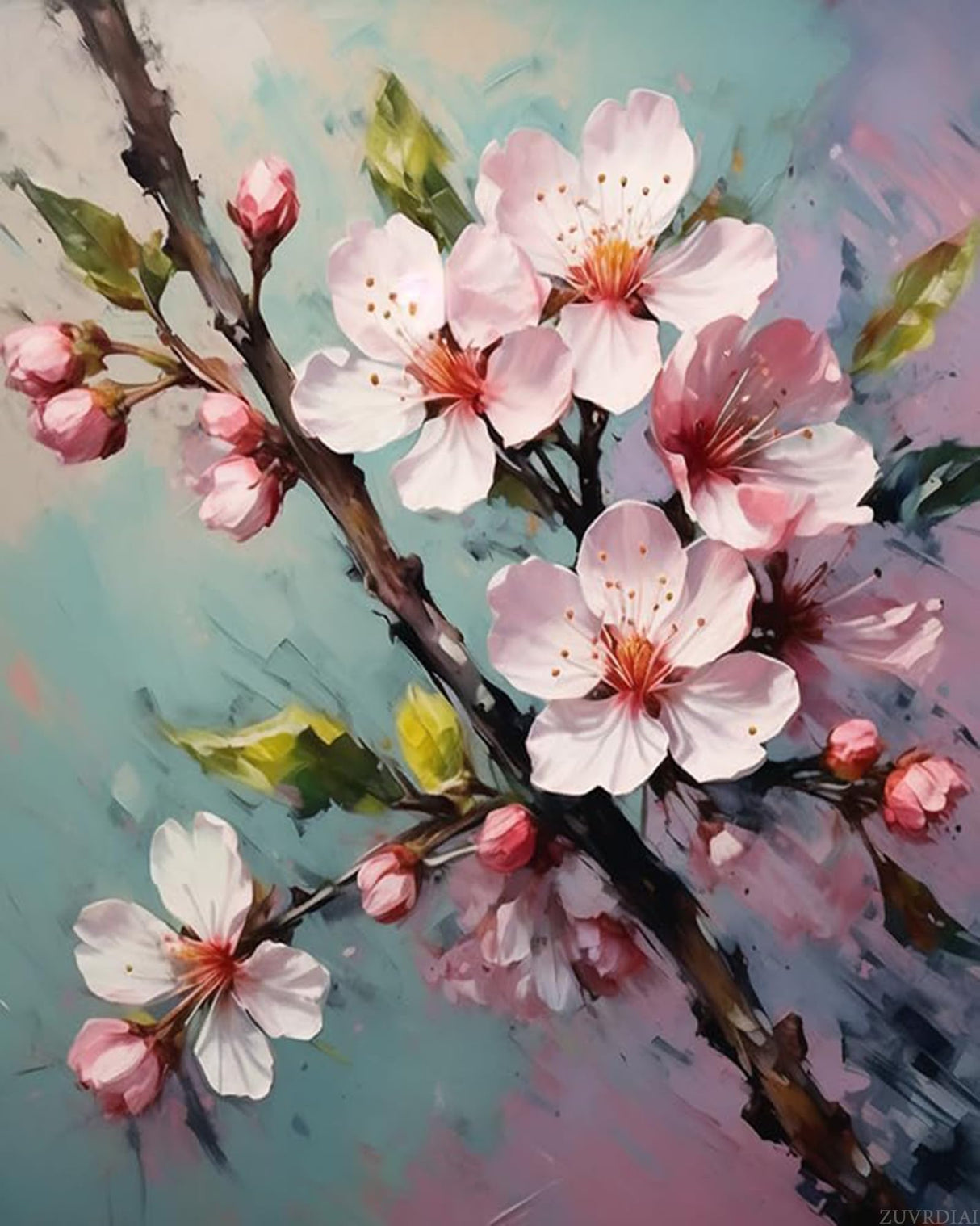 ZUVRDIAI Paint by Number for Stress Relief, Cherry Blossoms, Easy Paint by Number Kit for Adults, 40x50cm, Without Frame ZUVRDIAI