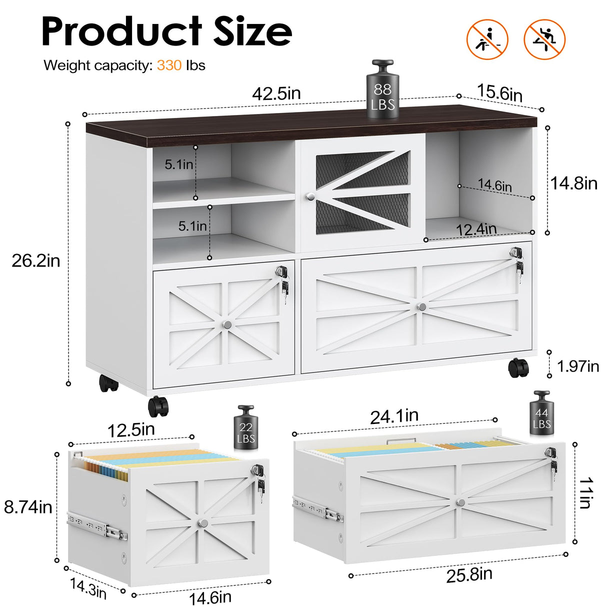 kepptory 2 Drawer File Cabinet with Lock, Rolling File Cabinet for Home Office Fits Files Letter/Legal/F4/A4, Filing Cabinet 2 Drawer with Adjustable Shelf & 2 Lockable Wheels (White + Brown) kepptory