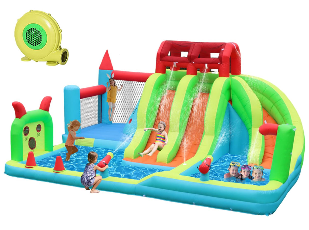HIJOFUN Giant Inflatable Water Park, 10-in-1 Bounce House Combo, 3 Slides with Pool, Kids 3-12 HIJOFUN