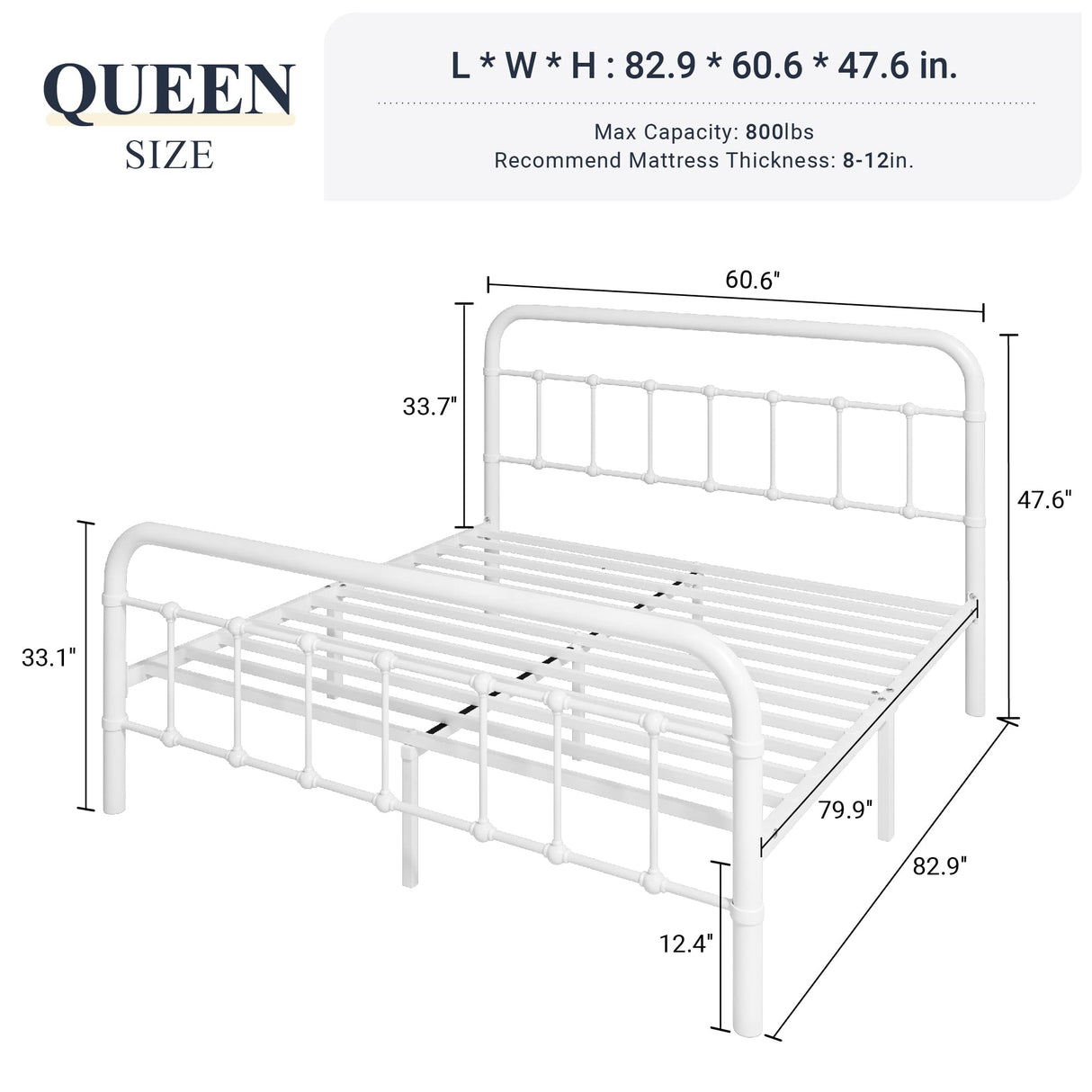 Allewie Victorian-Style Queen Size Metal Platform Bed Frame with Headboard and Footboard, No Box Spring Needed, White Allewie