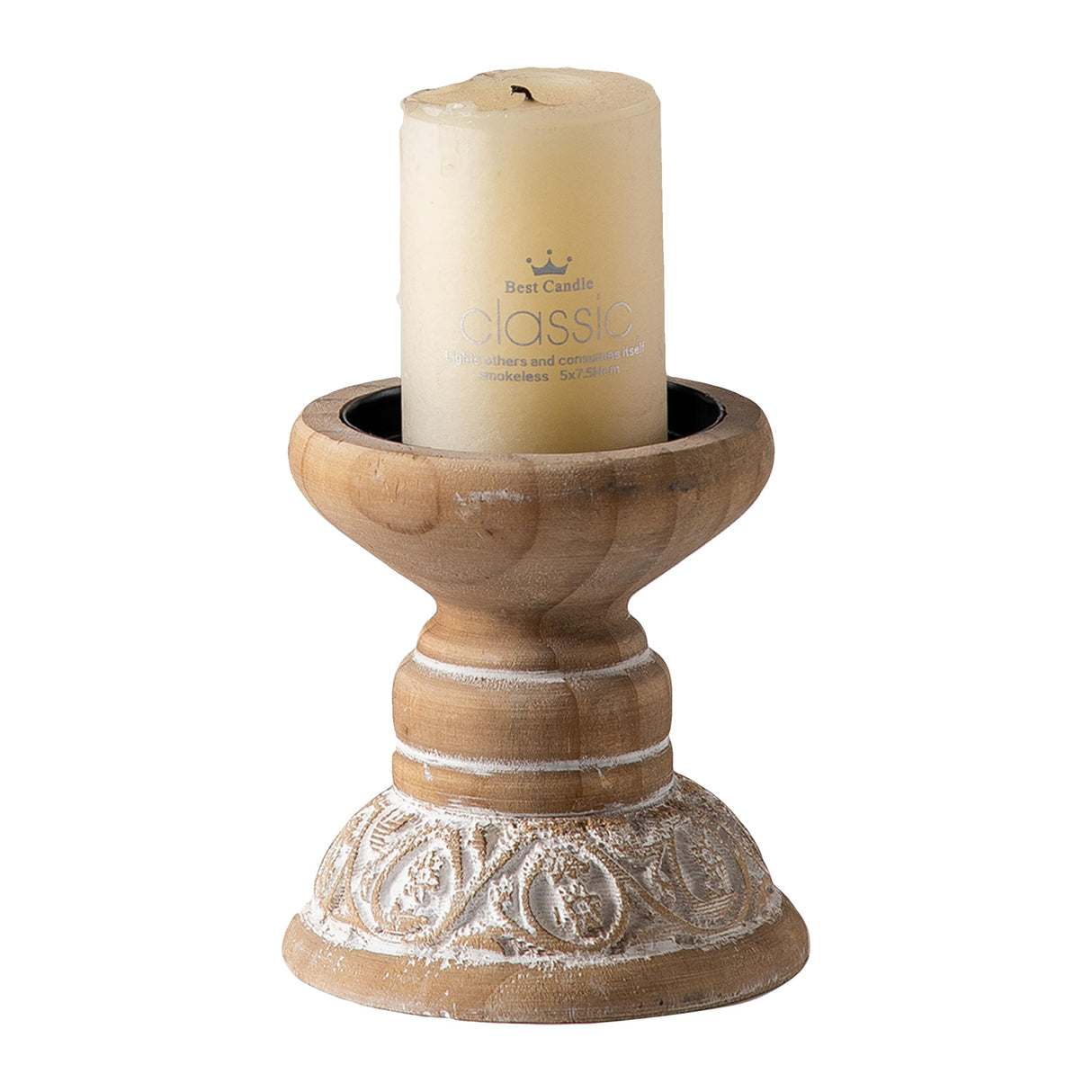 SOFE Farmhouse Wood Candle Holder, Handmade Pillar Candle Holders Brown Rustic Candle Stand Decorative, Candle Pedestal for Coffee Table, Living Room, Room Decor Aesthetic SOFE