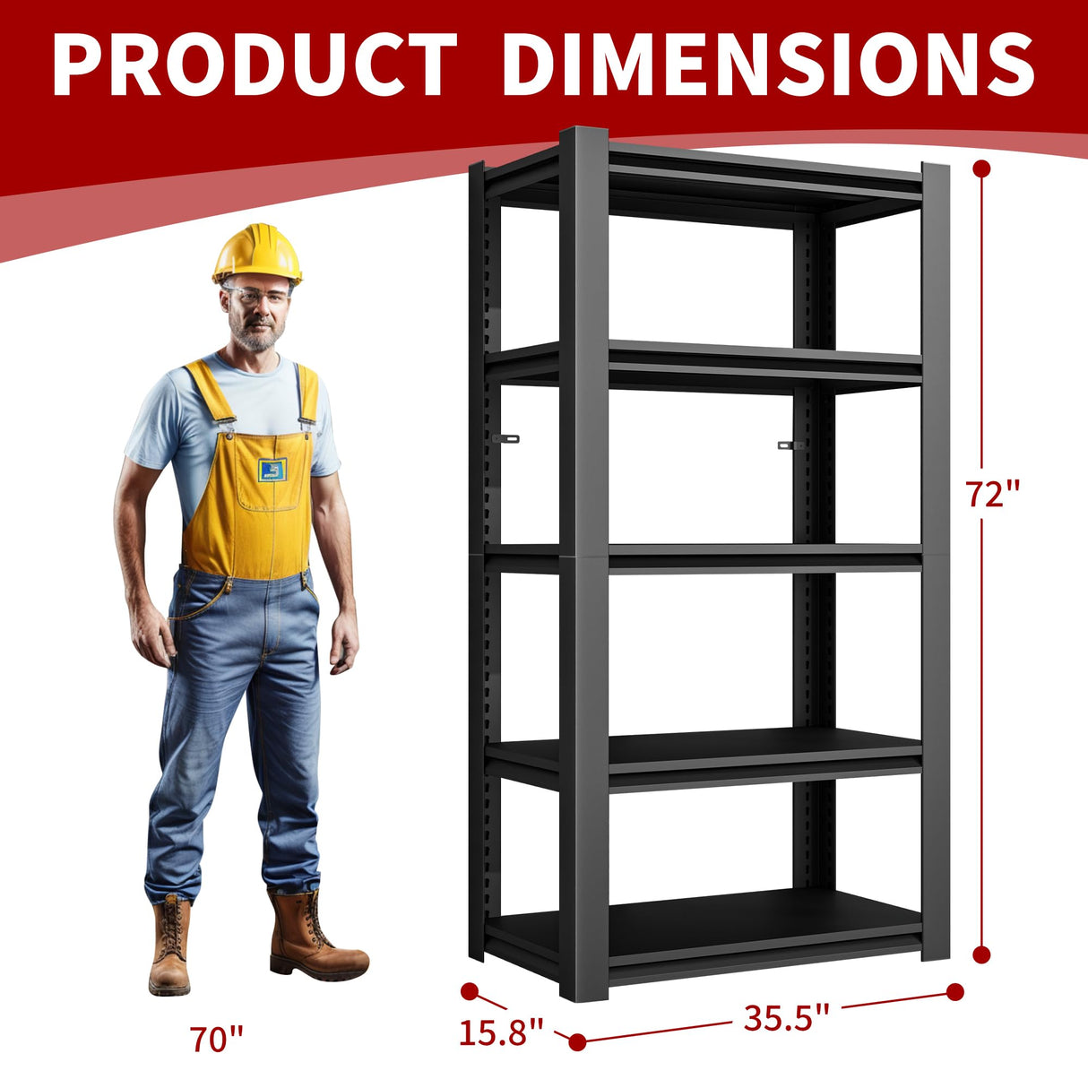 DARTIIA 72" H Garage Shelving 3000LBS Heavy Duty Storage Shelves Adjustable 5 Tier Metal Shelves for Storage Garage Industrial Shelving Utility Racks,24" D*48" W*72" H,Black DARTIIA