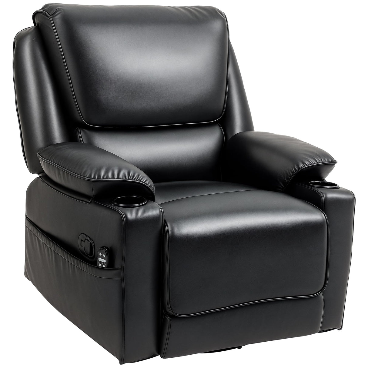 HOMCOM Swivel Rocker Recliner Chair with Vibration Massage and Heat, Oversized PU Leather Ergonomic Lounge Chair with Footrest, Remote, Cup Holders and Side Pockets for Living Room, Black HOMCOM