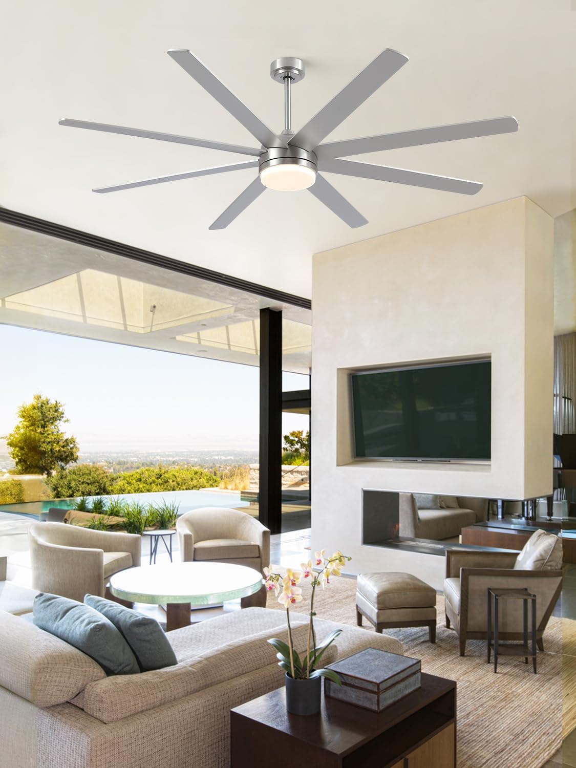 YUHAO 72 Inch Brushed Nickel Ceiling Fan with Light and Remote Control.Noiseless,Dimmable,3CCT,6 Speeds Reversible, DC Ceiling Fans for Indoor or Covered Outdoor YUHAO