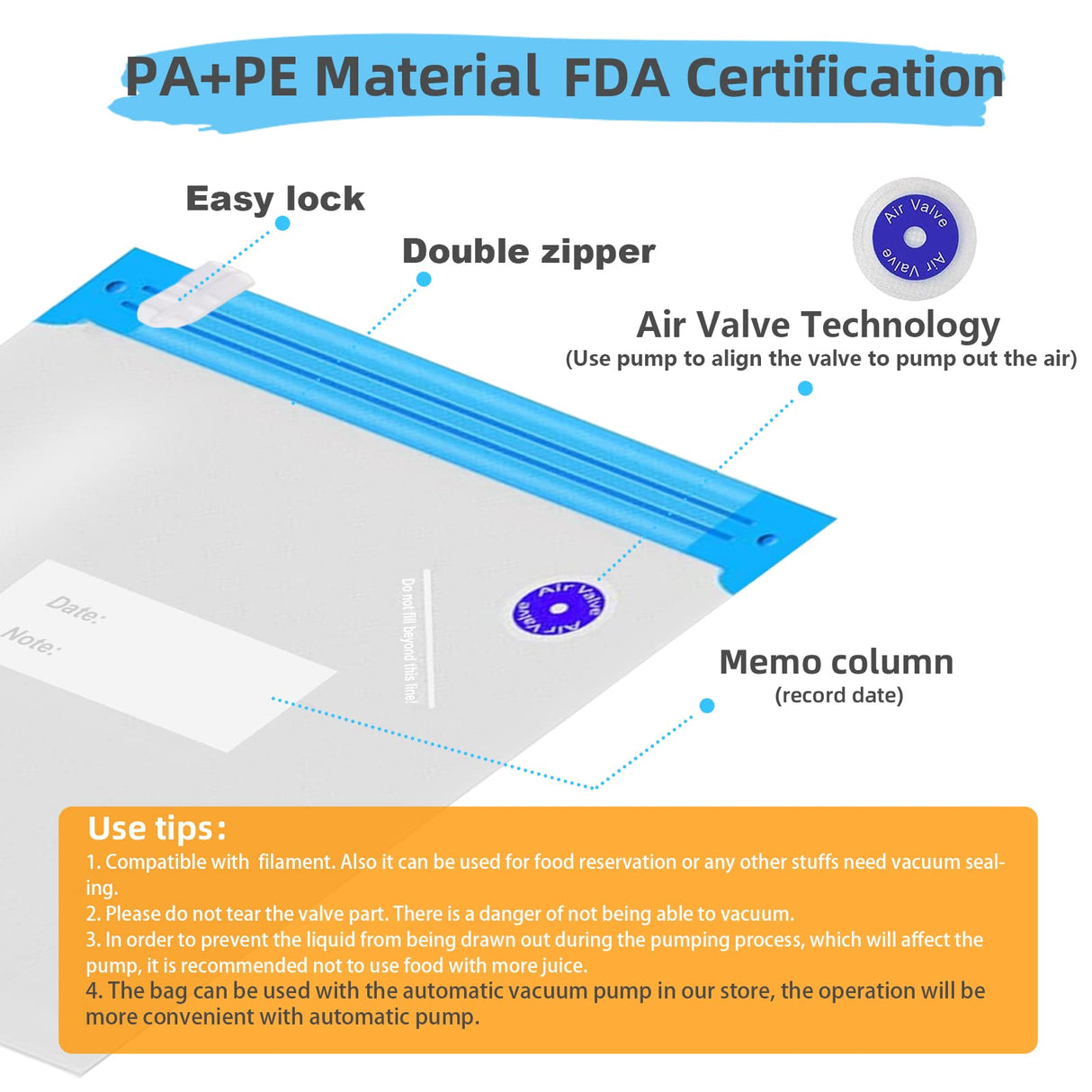 Domsanistor 3D Printing Filament Storage Bag Vacuum Kit, 20 Spool Storage Sealing Bags, Dust Proof Humidity Resistant 11.8 x 13.4 in for 1kg Spool Domsanistor