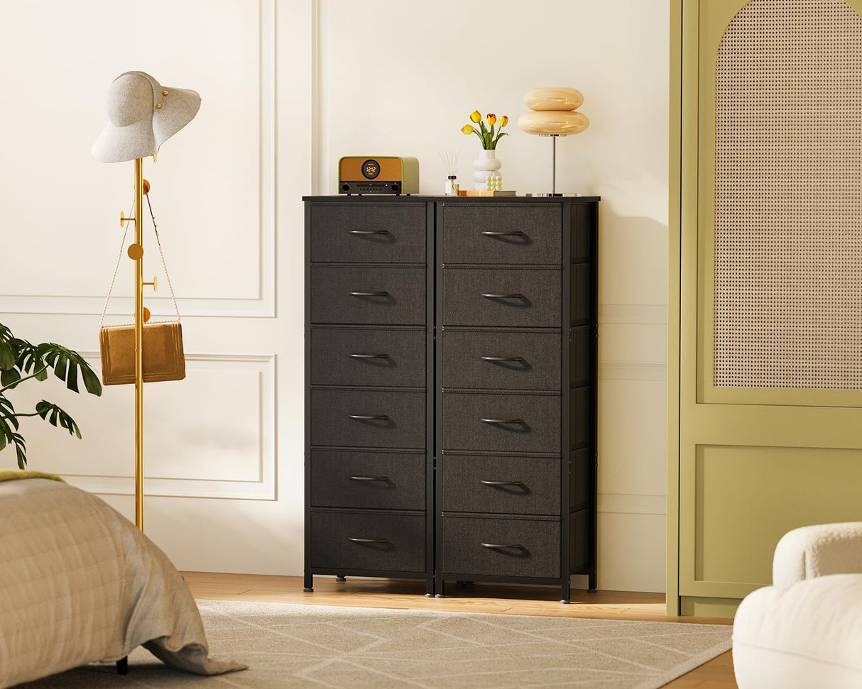 AODK Tall Dresser for Bedroom, Storage Dresser Organizer with 6 Fabric Drawers, Dressers Chests of Drawers, Fabric Dresser with Sturdy Steel Frame for Closet Storage, Hallway, Black AODK