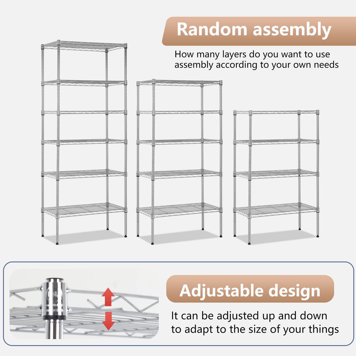 FDW 6 Tier Wire Shelving Units 23L x 13W x 59H Adjustable Metal Storage Rack NSF Pantry Shelves Kitchen Organization Shelf for Kitchen Garage Small Places Commercial,Chrome FDW