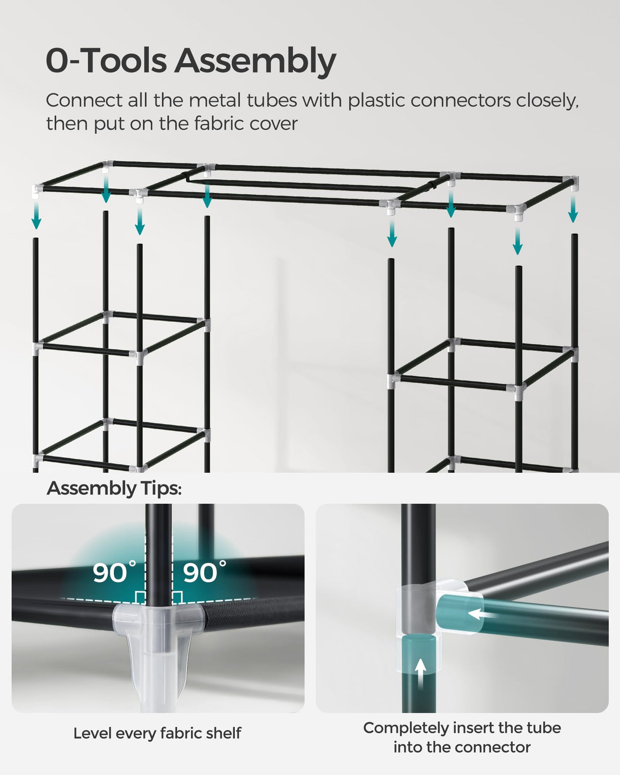 SONGMICS Closet Wardrobe, Portable Closet for Bedroom, Clothes Rail with Non-Woven Fabric Cover, Clothes Storage Organizer, 59 x 17.7 x 69 Inches, 12 Compartments, Black ULSF03H SONGMICS