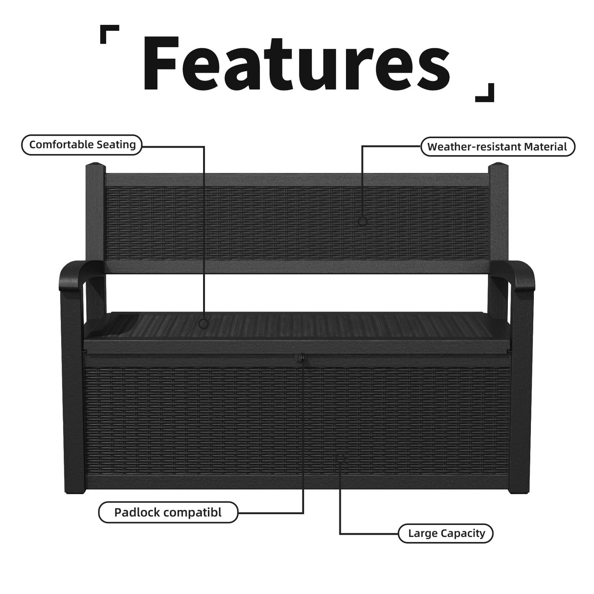 Vixzen 75 Gallon Storage Bench Deck Box Outdoor,Lockable Durable All-Weather Seating with Hidden Storage Furniture,Deck Storage for Garden, Pool, Patio,Black Vixzen