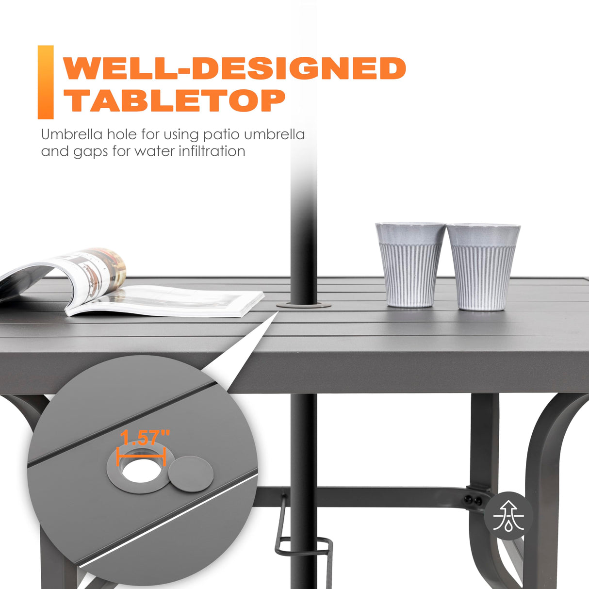 NUU GARDEN Outdoor Patio Dining Set 5 Piece Furniture Set Including Square Outdoor Dining Table with 1.57" Umbrella Hole and 4 Gray Textilene Chairs for Garden, Patio and Poolside Backyards NUU GARDEN