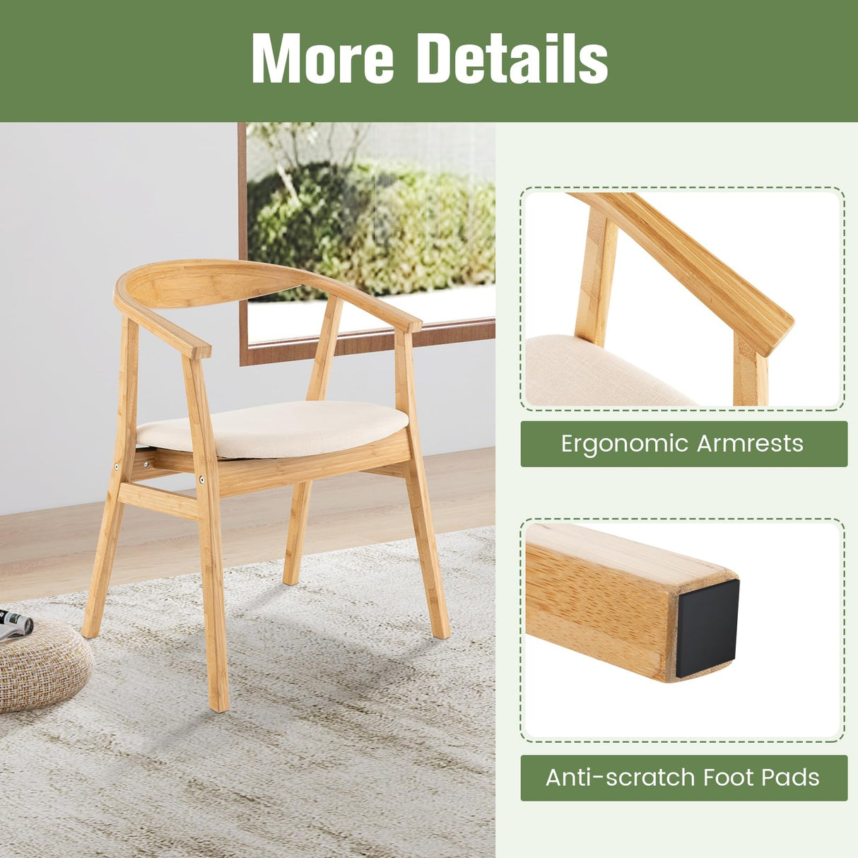 Giantex Bamboo Accent Chair - Wood Natural Boho Accent Dining Chairs with Armrest and Curved Backrest, Accent Arm Chair for Living Room, Dining Room, Small Space Giantex