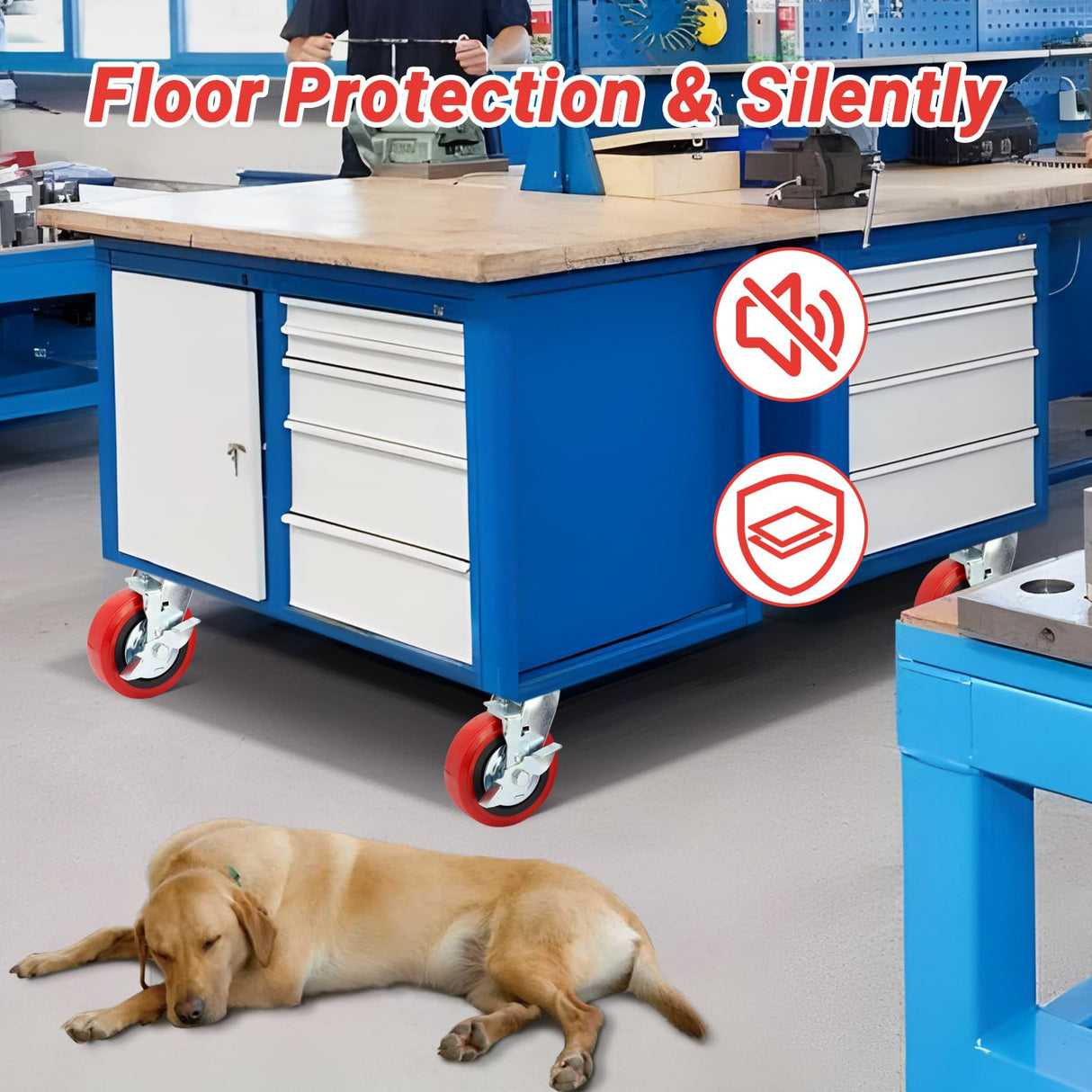 Nefish 6 Inch Industrial Grade Casters Wheels, Heavy Duty Polyurethane Casters Set of 4 with Dual Ball Bearing, Solid Polyurethane Wheel 4500 Lb, Plate Swivel Casters for Cart, Industrial, Machine Nefish