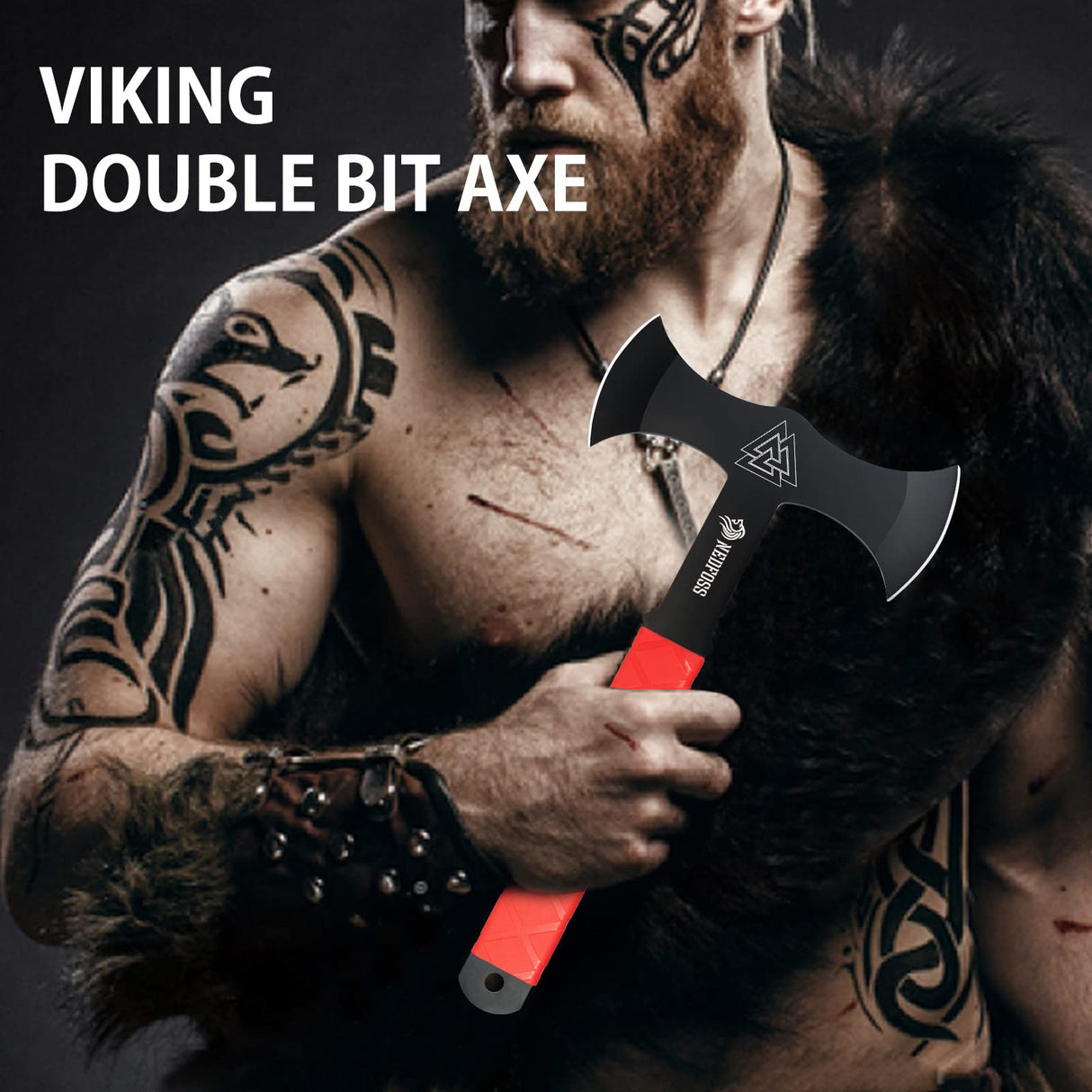 NedFoss Throwing Axes and Tomahawks with Innovative TPR Rubber Handle, 11.9" Full Tang Double Bit Throwing Axe Set with Sheath, Viking Axe Throwing Game for Recreation and Competition NedFoss