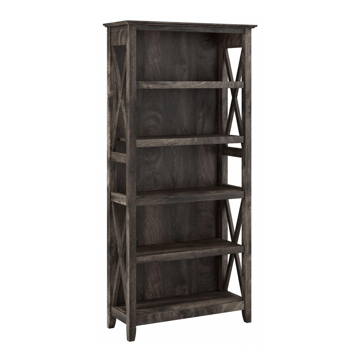 Bush Furniture Tall 5 Shelf Bookcase for Living Room or Home Office, Large Bookshelf, Modern Farmhouse Style, Key West Collection, Dark Gray Hickory Bush Furniture