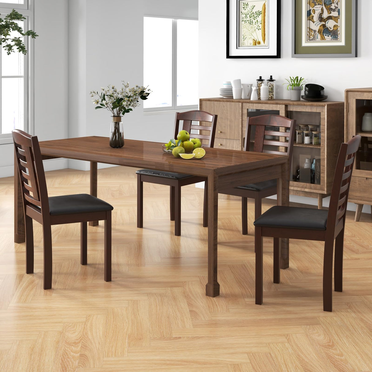 Giantex Wood Dining Chairs Set of 4, PU Leather Upholstered Kitchen Chairs w/Padded Seat, Rubber Wood Legs, High Back, Farmhouse Armless Accent Side Chairs for Living Room Restaurant, Oak Giantex