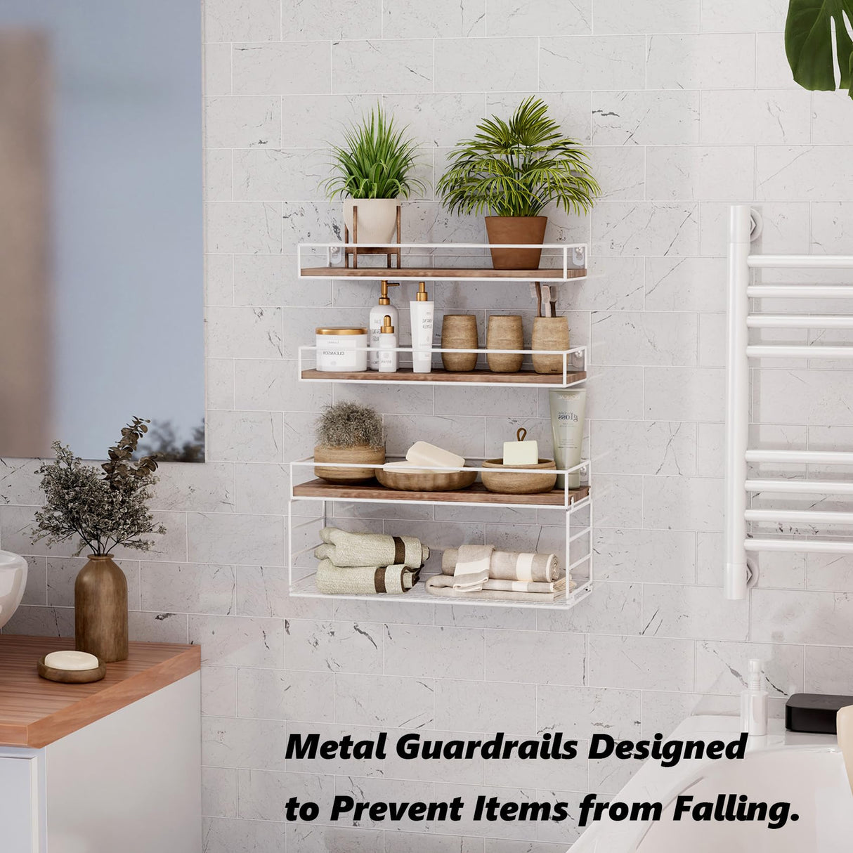 Oxendon Floating Bathroom Shelves with Paper Basket, Bathroom Shelves Over Toilet Small Shelf for Wall Farmhouse Bathroom Decor Wall Shelves for Bathroom Kitchen Office, White Oxendon