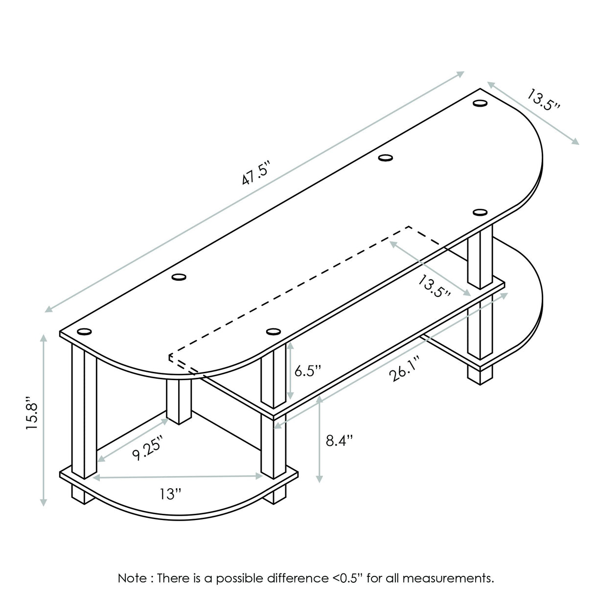 Furinno Turn-S-Tube Wide TV Entertainment Center, Dark Walnut Furinno