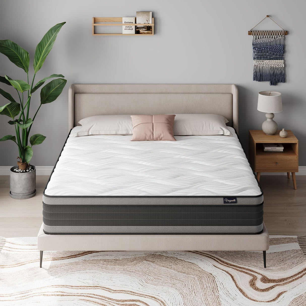 Vesgantti Queen Mattress, 14 Inch Hybrid Innerspring Mattress with Memory Foam, Individually Pocket Coils for Motion Isolation, Queen Size Mattress in a Box, Medium Firm Feel Vesgantti
