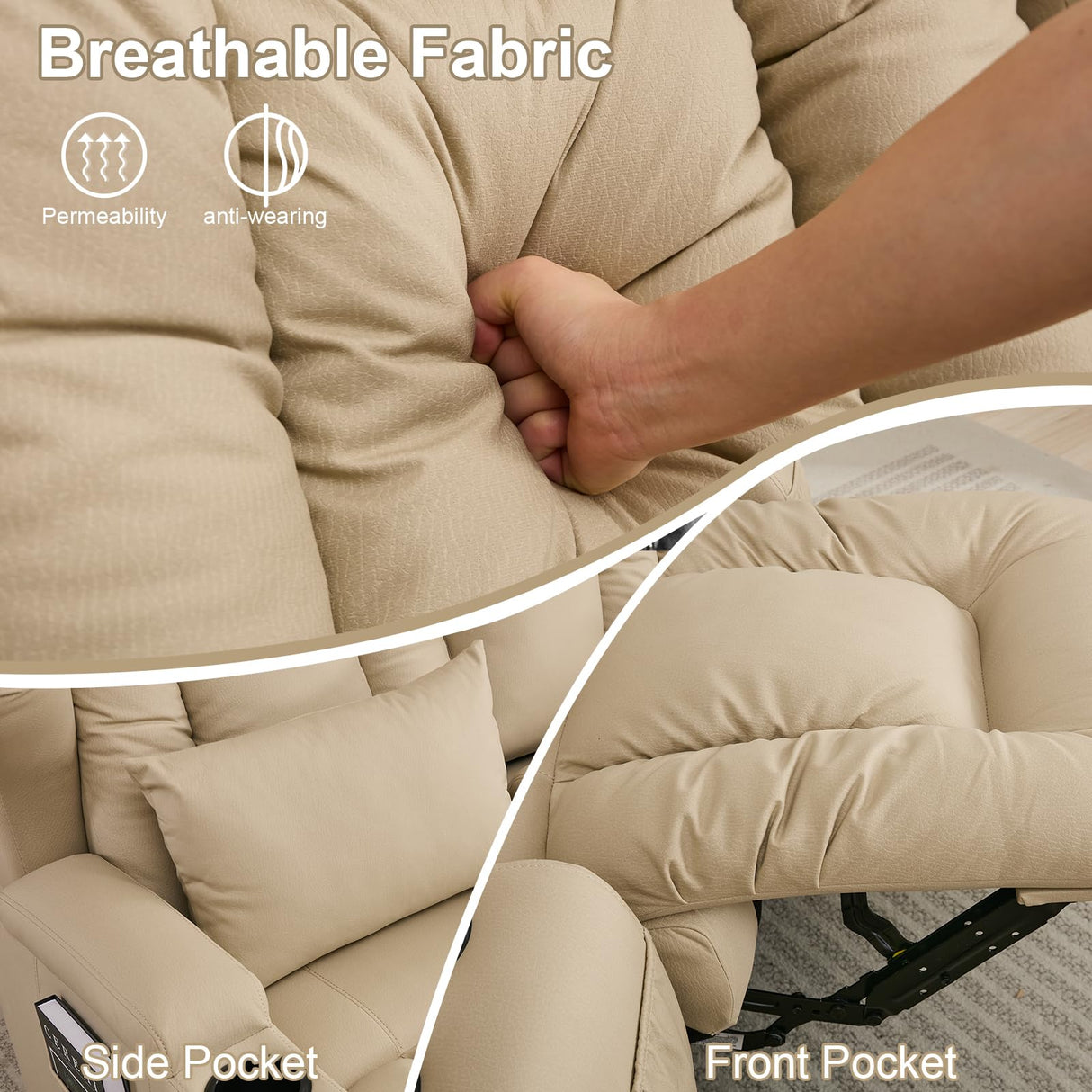 SAMERY 65.5" RV Loveseat Recliner Double Recliner RV Sofa & Console | Wall Hugger Loveseat Reclining RV | RV Theater Seats | RV Couch | RV Home Theater Seating Furniture (Fabric Beige) SAMERY