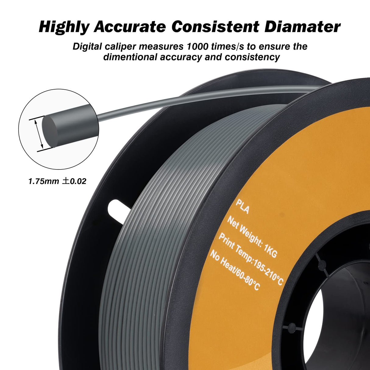 Kingroon PLA 3D Printer Filament, Dimensional Accuracy +/- 0.02 mm, 1 kg Spool(2.2lbs), 1.75 mm,Grey POJECITY