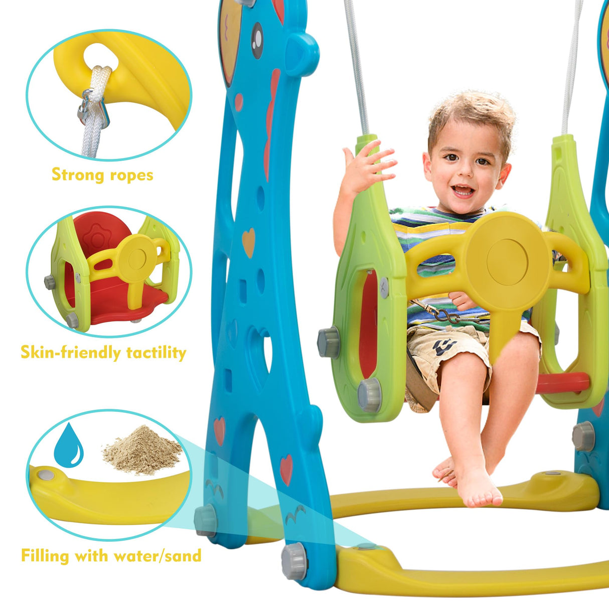 NYEEKOY 6 in 1 Toddler Slide and Swing Playset Indoor Outdoor Freestanding Playground Kids Slide Climber Swing Set with Basketball Hoop for Kids Age 3-12, Backyards Slide for Baby Nyeekoy