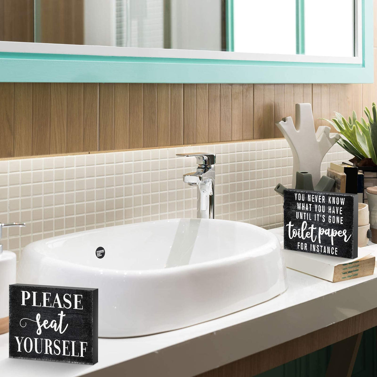 2 Pieces Funny Farmhouse Bathroom Decor You Never Know What You Have Until It's Gone Toilet Paper Sign Please Seat Yourself Sign Humor Toilet Box Plaque for Toilet Decoration, 4 x 5 Inch (Black) Jetec