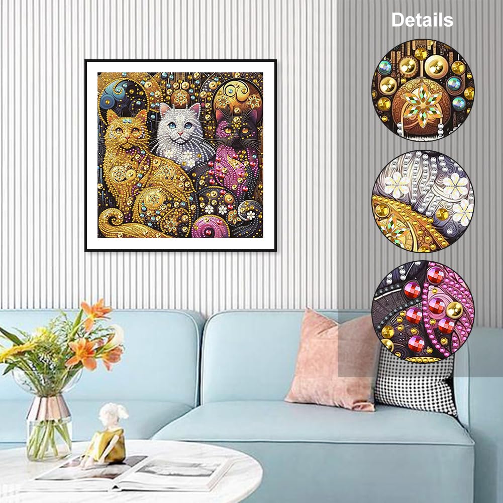 FHBUBPUP Cat Diamond Art Painting Kits for Adults, 5D Special Shape Diamond Art for Beginners, Flower Rhinestones Gem Art Craft Home Wall Decor Gift 12×12inch FHBUBPUP