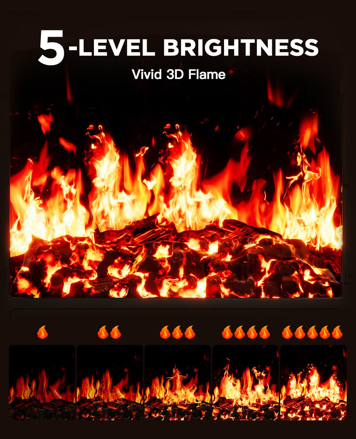 Silonn Electric Fireplace Heater, 5300 BTU Portable Fireplace with App & Remote,24-inch Low Noise Electric Fire Place with 5 Brightness Levels, Temp Control & Timer for Living Room, Bedroom, Black Silonn