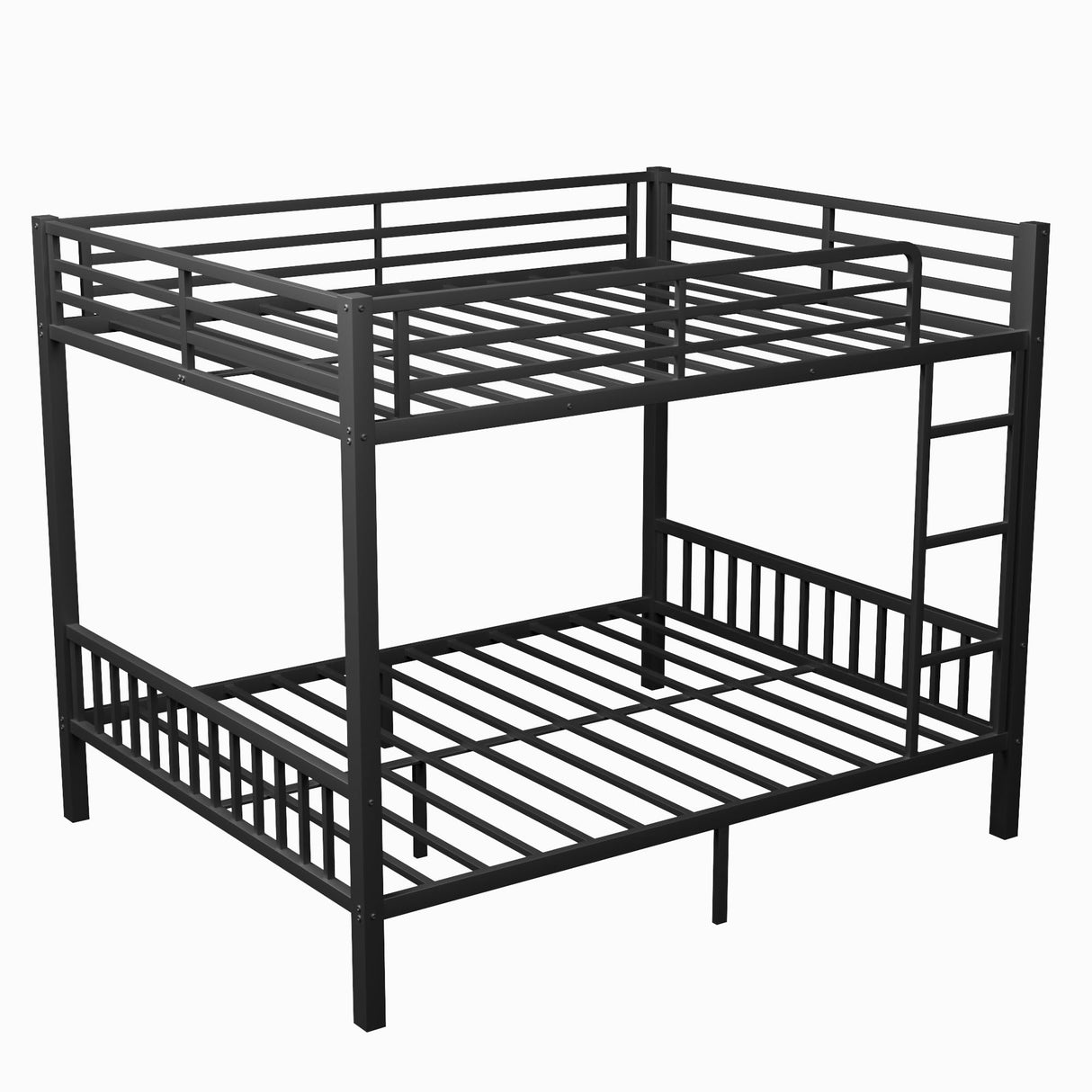 Luckiofvonne Queen Over Queen Bunk Bed for Adults, Heavy-Duty Metal Bunk Bed Frame with Ladder, High Guardrail and Slats Support, No Box Spring Needed, Black Luckiofvonne
