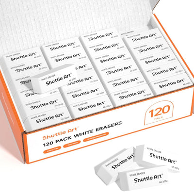 Shuttle Art White Erasers, 120 Pack Erasers Bulk, Smudge Resistant Eraser for Pencils, School Supplies for Kids, Students, Teachers, Office
