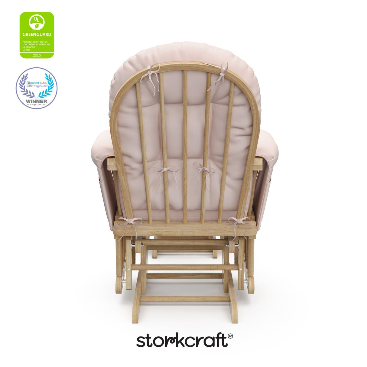Storkcraft Premium Hoop Glider & Ottoman (Natural/Pink) — GREENGUARD Gold Certified Nursery Glider, Solid Wood Craftsmanship, Smooth-Gliding Nursery Chair and Ottoman, Award-Winning Storkcraft
