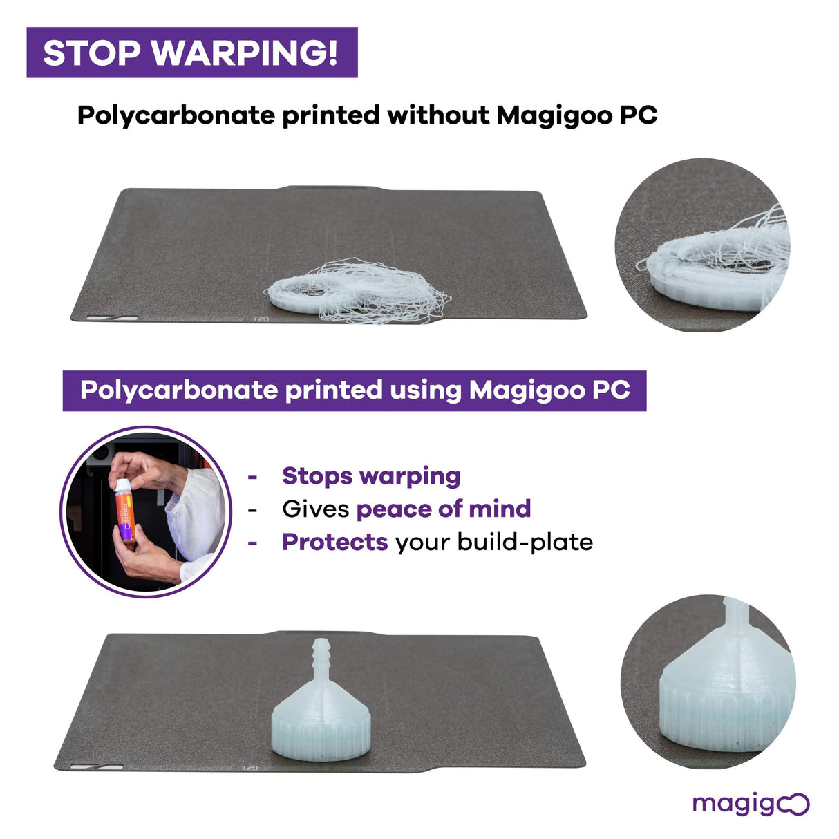 Magigoo MPC2018 3D Printer Adhesive Glue, Reduces Warping for Polycarbonate Filament on Flex Plate, Glass, PEI, Buildtak, Kapton, 50ml 1.69 fl. oz. Magigoo