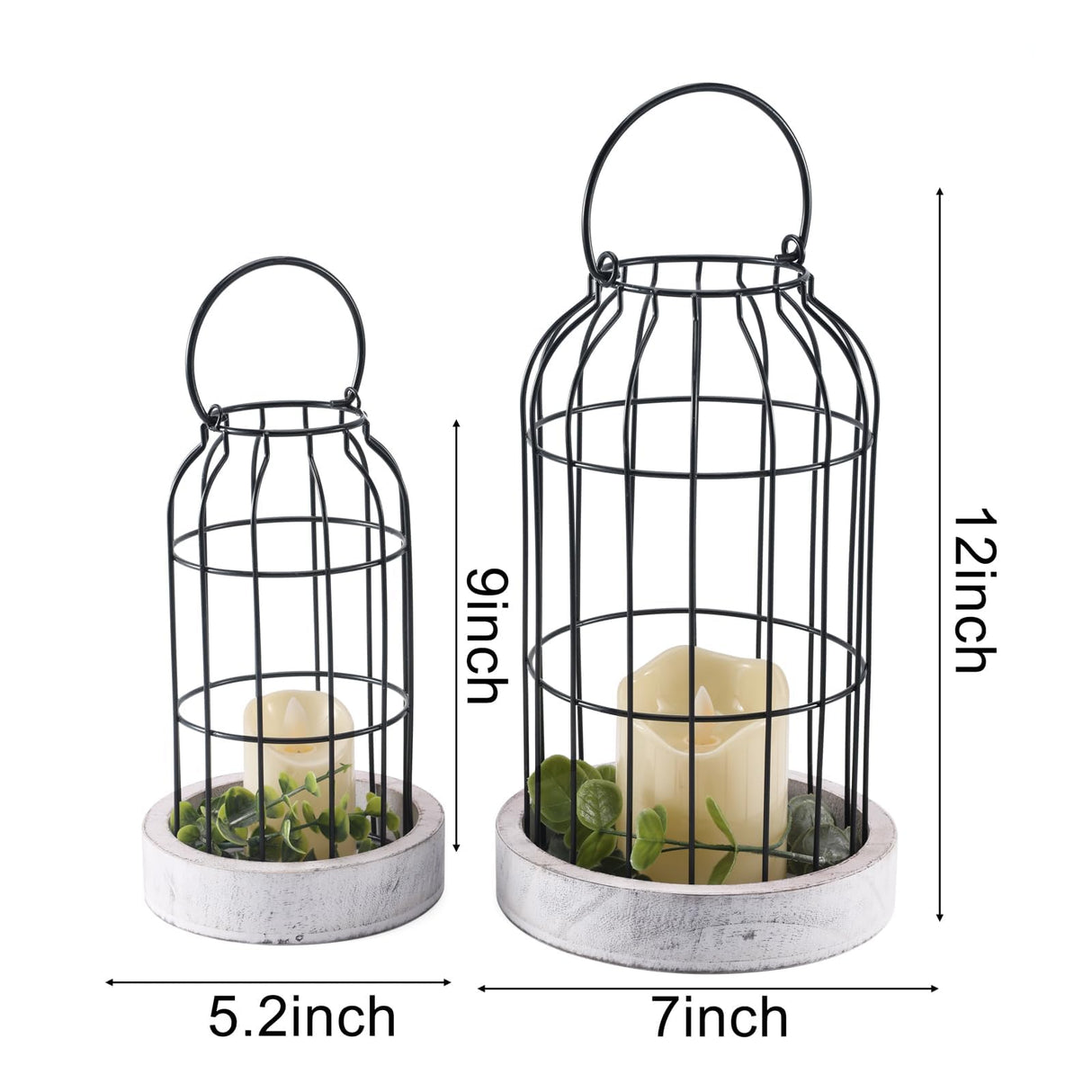 PHOSPHOR Rustic Farmhouse Decor Lantern Set of 2 Modern Farmhouse Decorative Indoor for Kitchen Fireplace Centerpiece Table Dinning Living Room PHOSPHOR