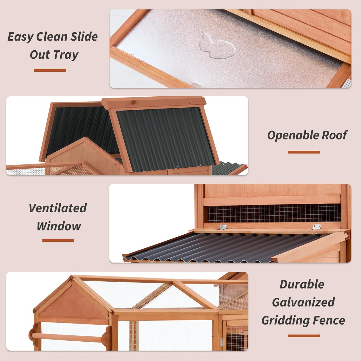 U-MAX 95“ Chicken Coop with Wheels, Wooden Chicken Tractor Hen House with Run, Nesting Boxes, Ramps, Removable Tray, Natural Wood U-MAX