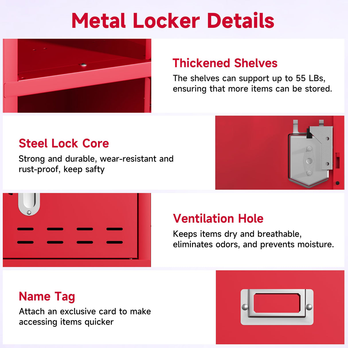 Locker Metal Storage Cabinet, Steel Office Storage Lockable Lockers for Employees Kids School Gym Home Garage Locker with Mirror & Hooks (3 Doors, Red) KAER