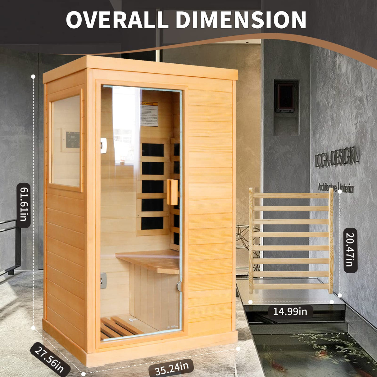 HAOYAYA Far Infrared Saunas with Control Panel and Tempered Glass Door Dry Sauna Bath 800W Low-EMF Home Sauna Spa Canadian Hemlock Wood Indoor Saunas Room Dimensions: 35.24 * 27.56 * 61.61 Inches HAOYAYA