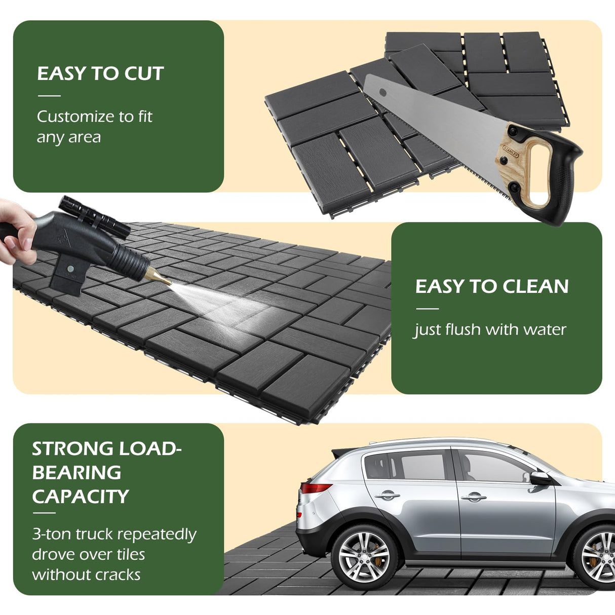 Dyna-Living 60 sq. ft Plastic Interlocking Deck Tiles, 12"x12" Indoor Outdoor Waterproof Patio Flooring All Weather Use Patio Deck Tiles for Balcony, Backyard, Garden & Poolside, 60 Pack,Dark Grey Dyna-Living