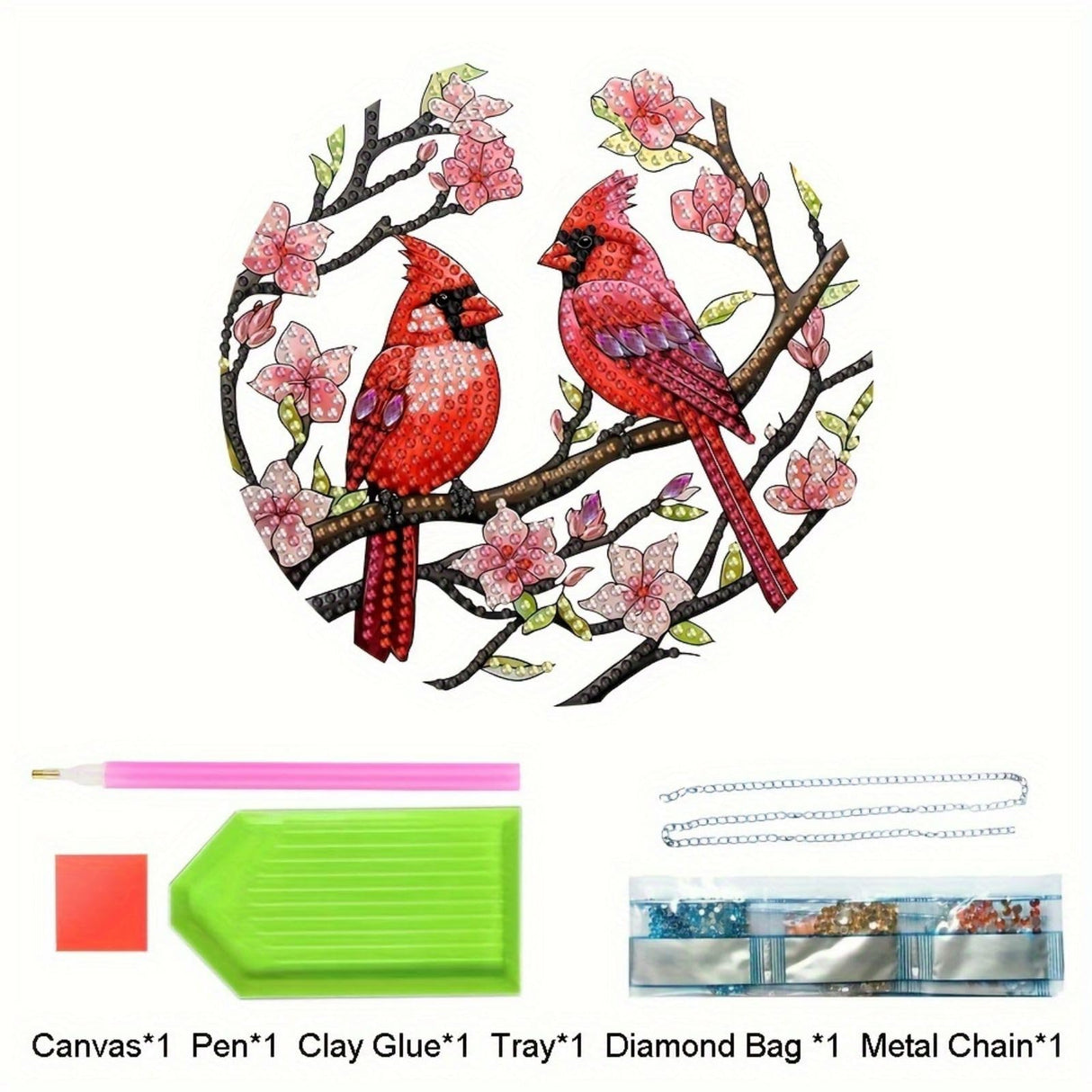 Generic DIY Hanging Diamond Pendant Special Shaped Crystal Diamond Art Painting Ornament Single Sided for Window Home Garden Wall Door Decor-Cardinal WoodArtSupply