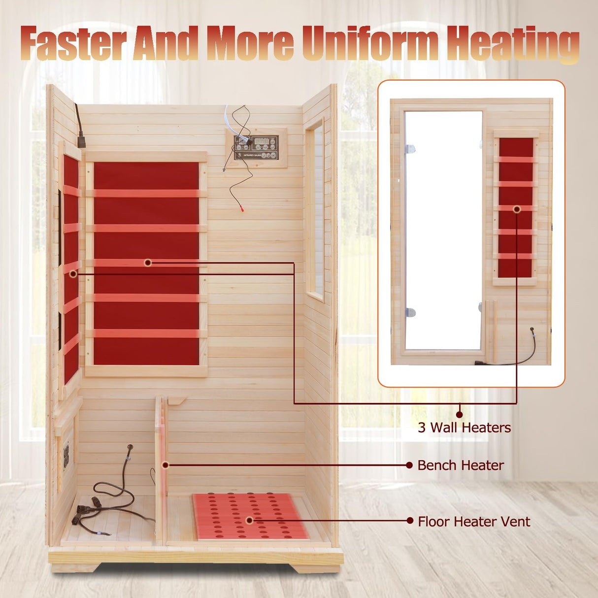 DWKWE Far Infrared Sauna Room, 1 Person Wood Side-Opening Indoor Home Sauna Low EMF 5 Heating Panels 1050W Infrared Therapy for Personal Wooden Dry Sauna Home Spa Room, beige DWKWE