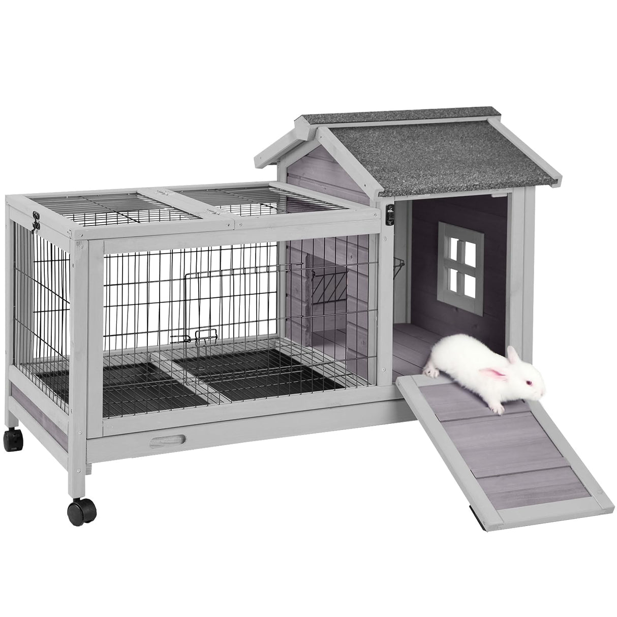Aivituvin Rabbit Hutch Indoor Bunny Cage Outdoor Bunny House with Wire Floor Leakproof Plastic Tray Aivituvin