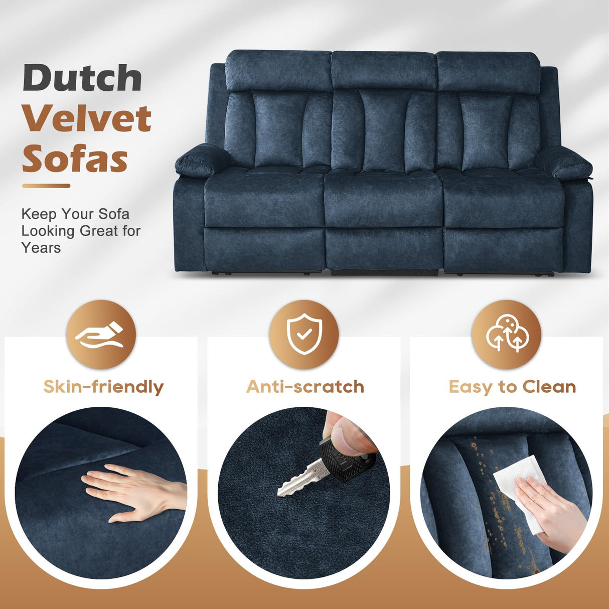 Consofa Power Reclining Sofa with Heat and Massage, Electric Reclining Couch with Drop Down Table,Cup Holders, Dual Ports, Wall Hugger Recliner Sofa for Living Room,Home Theater (Blue, Sofa) Consofa